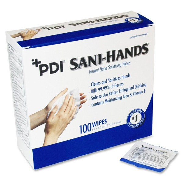  (100 Count) Sani Hands ALC Antimicrobial Gel Hand Wipes 70% Ethyl Alcohol 