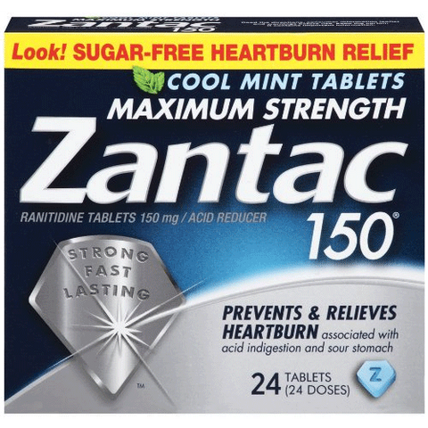 Zantac 150 Maximum Strength Acid Reducer with Cool Mint Flavor 24/Box