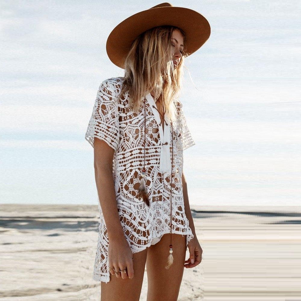 white knitted beach dress