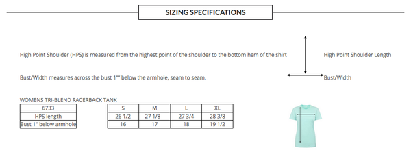 Women's Racerback Tank Sizing Chart