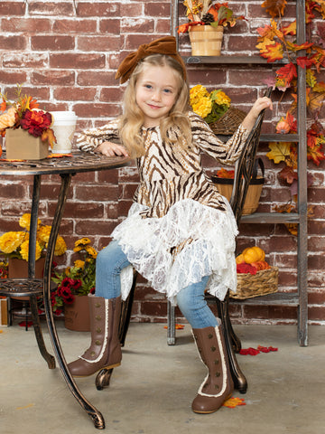 Mia Belle Girls Snakeskin Ruffled Tunic