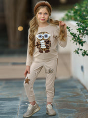 Mia Belle Girls Plush Owl Sweatshirt and Jogger Set