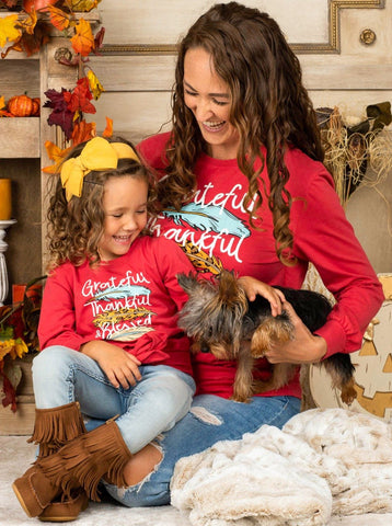 Mia Belle Girls Mommy & Me "Grateful, Thankful & Blessed" Knot Top