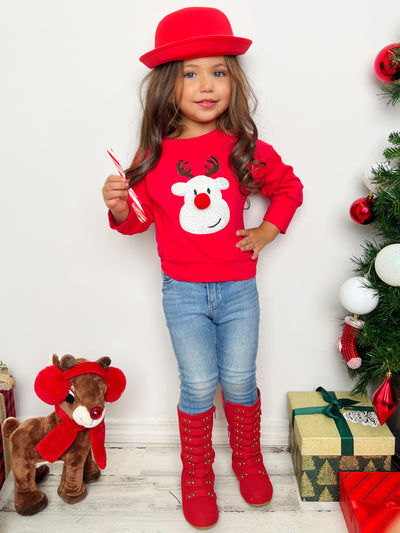 Cozy Winter Sweaters  Girls Cable Knit Reindeer Heart Holiday