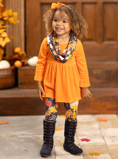 Little Girls Fall Outfits, Tunic Scarf And Legging Set