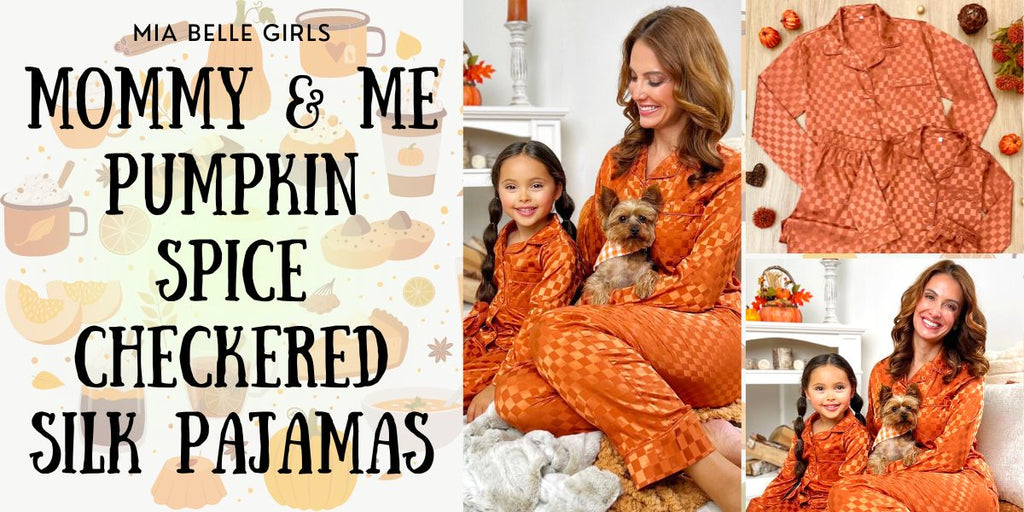 OOTW: Mia Belle Girls Mommy & Me Pumpkin Spice Checkered Silk Pajamas