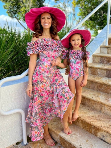 Mommy And Me Resort Wear  Matching Black Lace Kaftan Swim Cover Up – Mia  Belle Girls