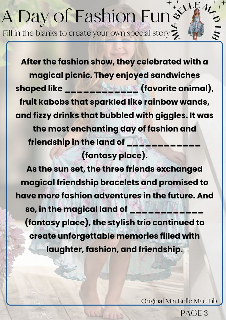 Mia Belle Mad Libs: A Day of Fashion Fun | Mia Belle Girls Blog