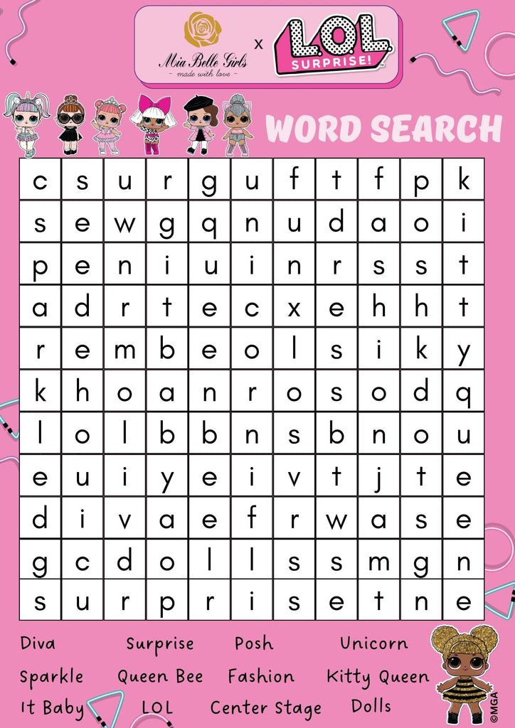 Mia Belle Girls x L.O.L. SURPRISE!™ Word Search