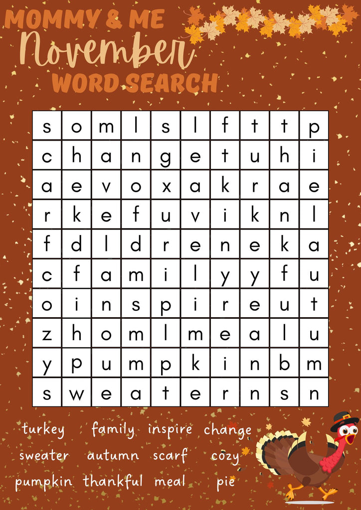 Mommy & Me Activities: Thankful November Word Search