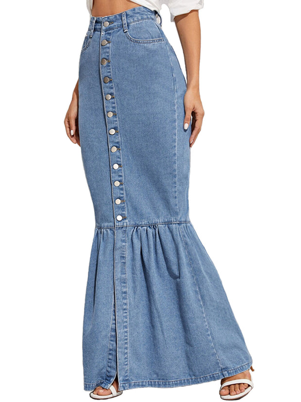 Denim Maxi Skirt (Fishtail) - Mia Belle Girls