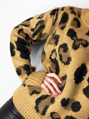 Women's Fierce Fab Jaguar Print Long Sleeve Pullover Sweater