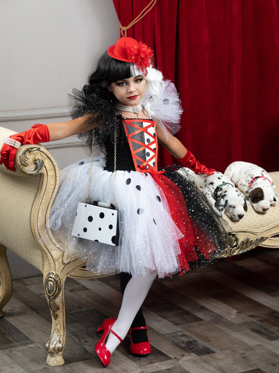 Girls Halloween Costumes | Cruella Inspired Tutu Dress - Mia Belle Girls