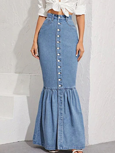 Denim Maxi Skirt (Fishtail) - Mia Belle Girls