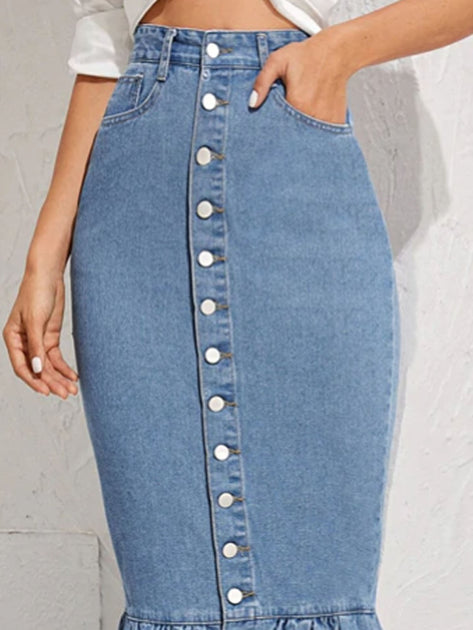 Denim Maxi Skirt (Fishtail) - Mia Belle Girls