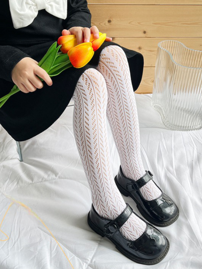 Girls White Crystal Rhinestone Embellished Fishnet Tights