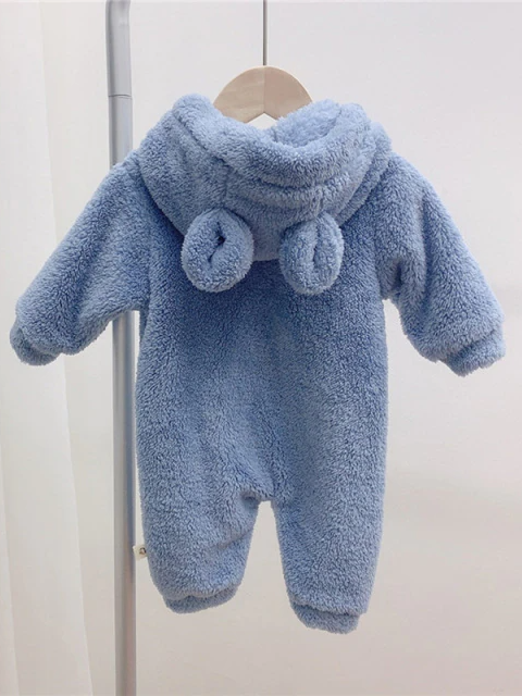 Baby Fuzzy Bear Fleece Hood Onesie - Mia Belle Girls