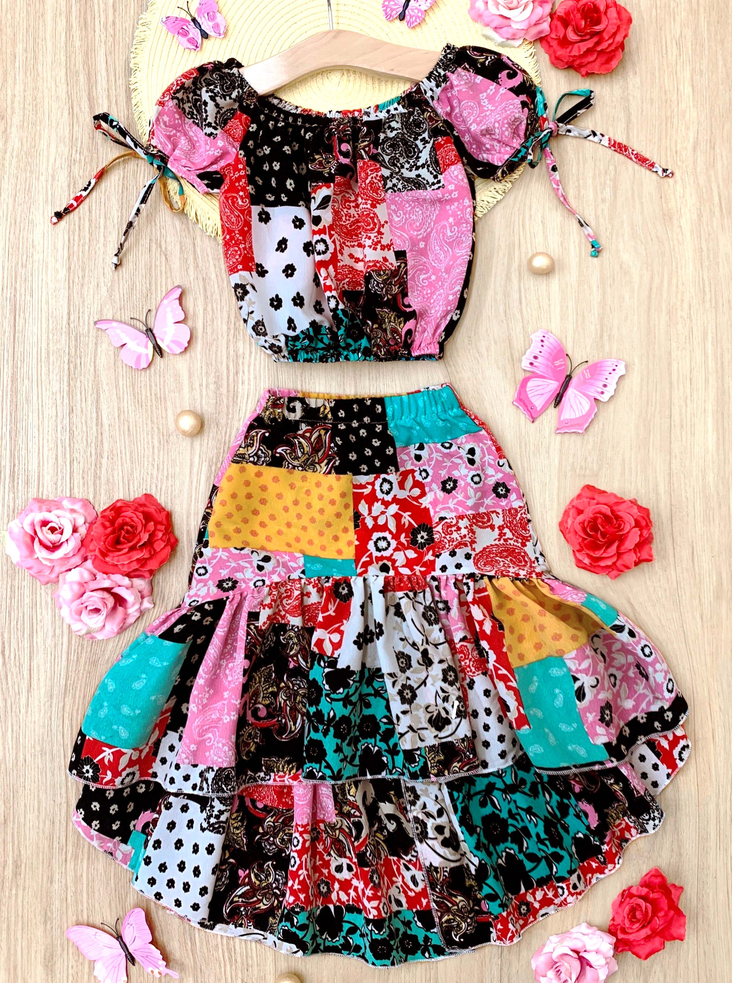 Image of Spring Surprise Patchwork Hi-Lo Skirt Set