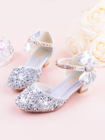 Girls Sparkle Glitter Rhinestone Embellished Ankle Strap Princess Shoe ...