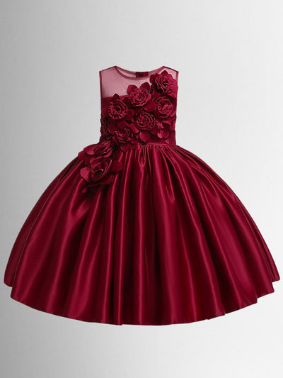 Girls Silk Rose Bud Applique Holiday Special Occasion Dress - Mia Belle ...