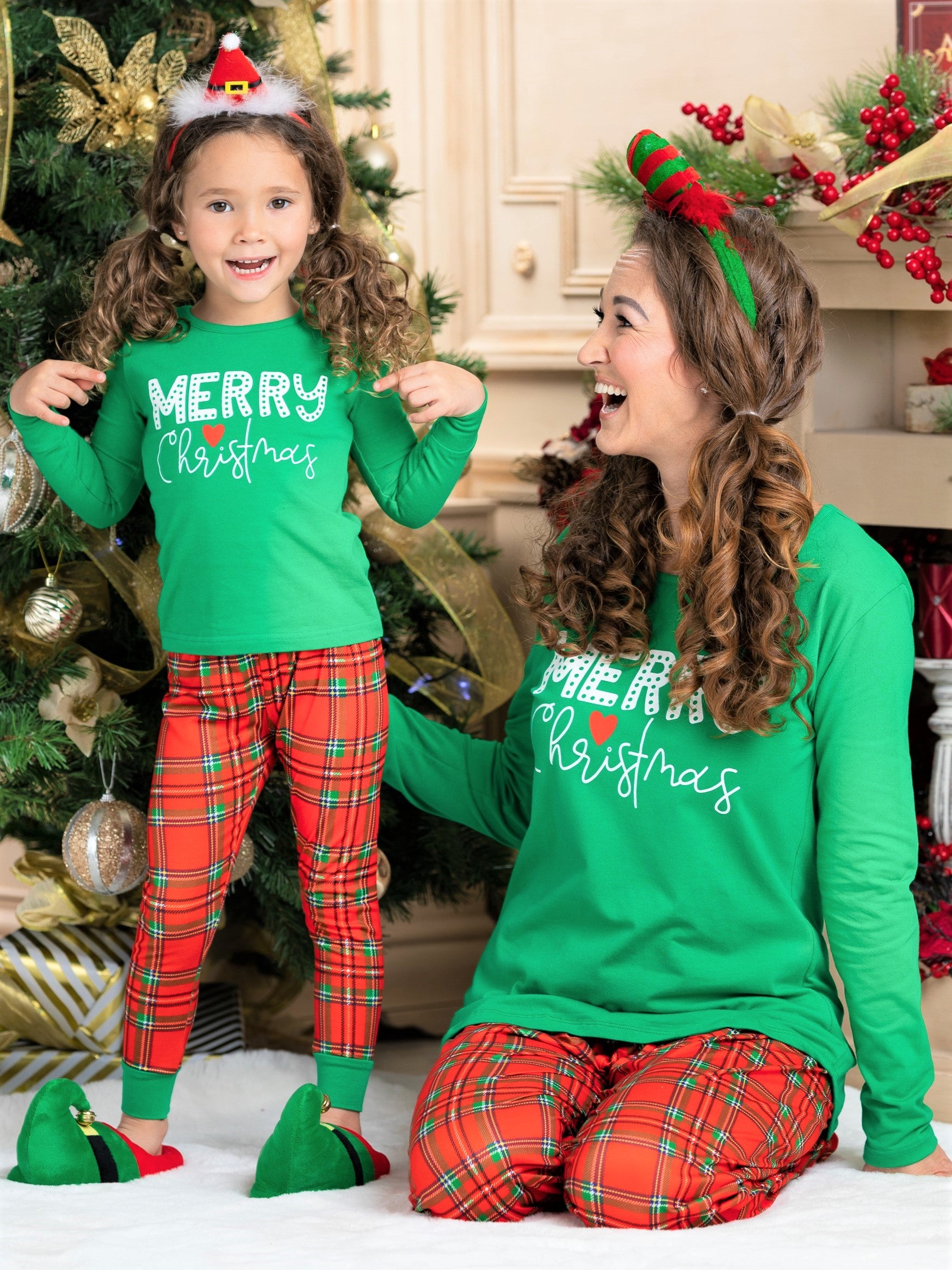Image of Mommy & Me Merry Christmas Plaid Pajama Set