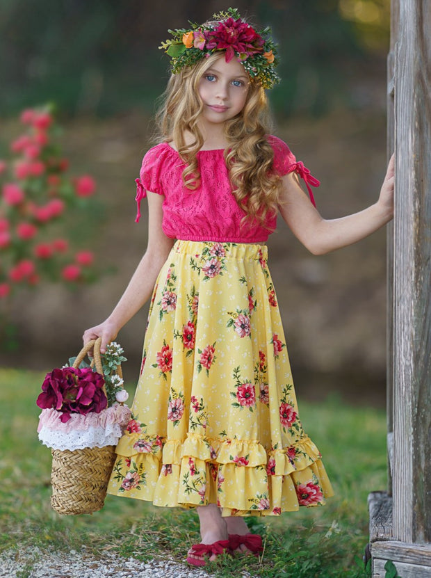 Mia Belle Girls Boho Top and Maxi Skirt Set