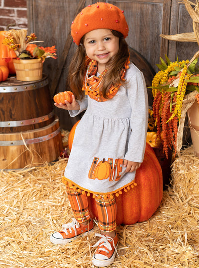 Girls Pumpkin Top, Denim Shorts & Legging Set - Mia Belle Girls