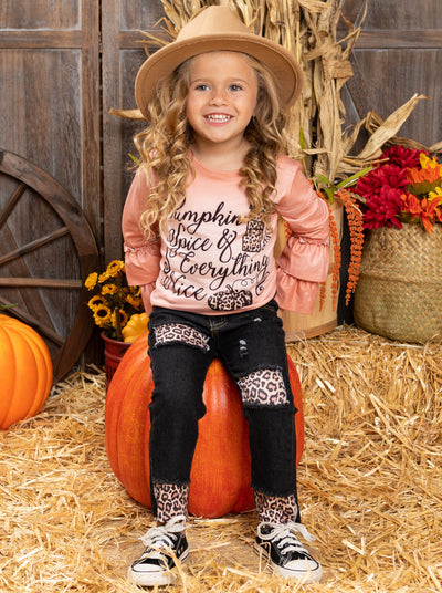 Girls Pumpkin Top, Denim Shorts & Legging Set - Mia Belle Girls