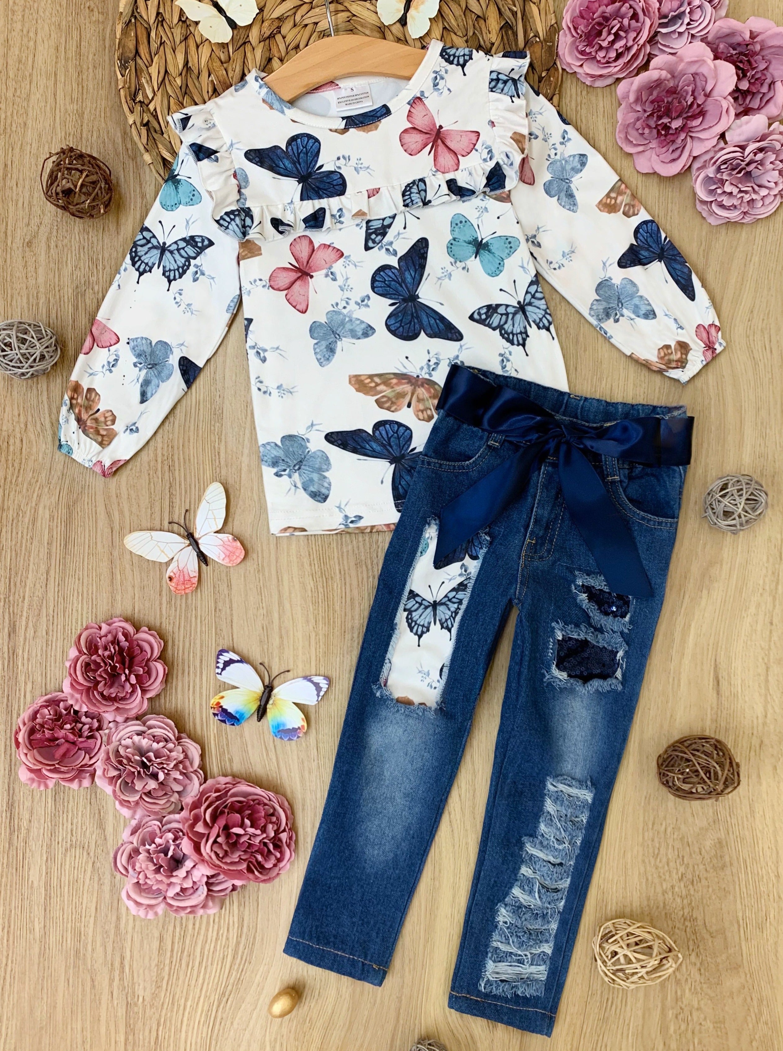 Image of Reach For Butterflies Patched Jeans Set