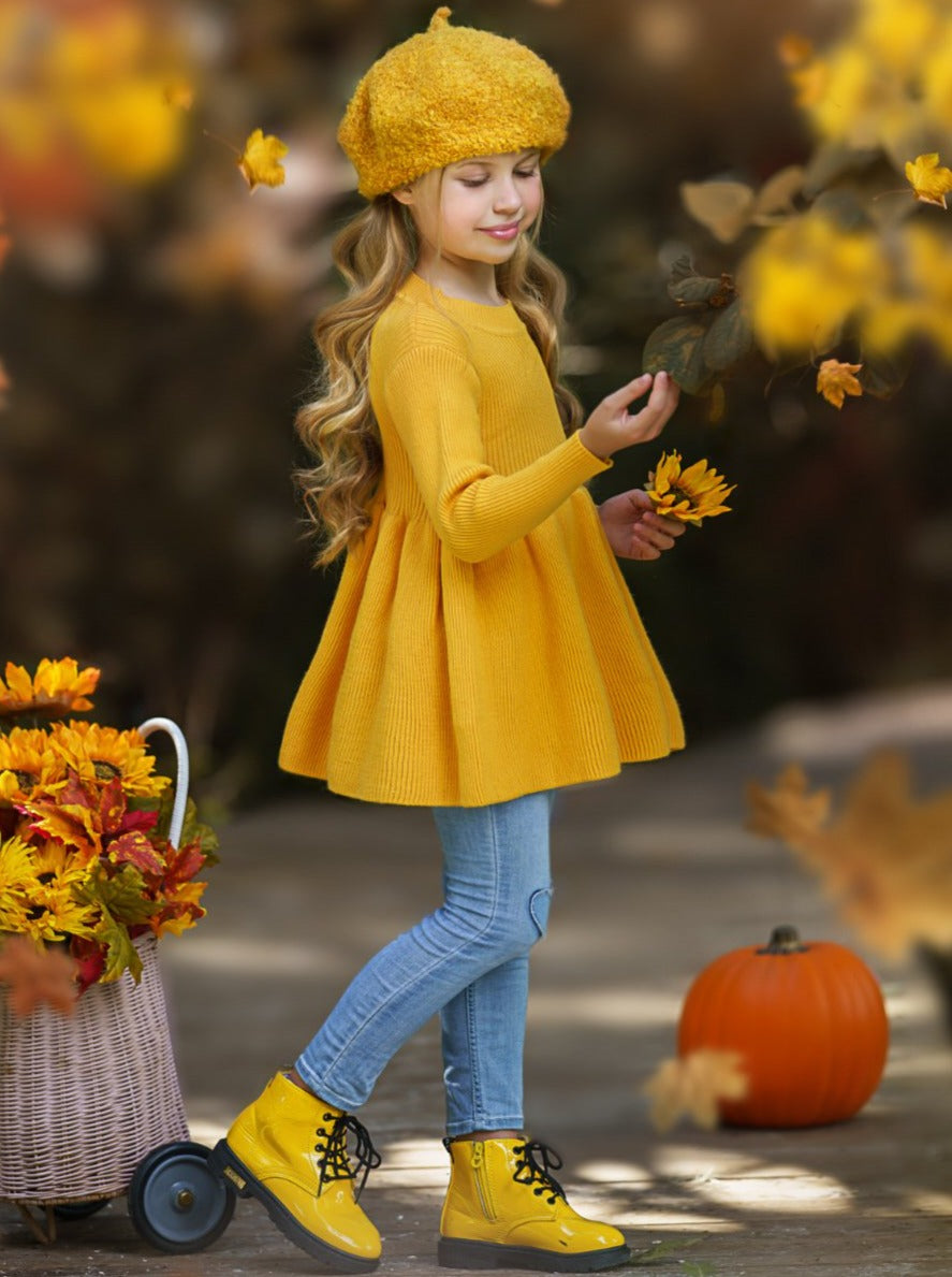 Image of Cozy Weather Marigold Knit Tunic Sweater