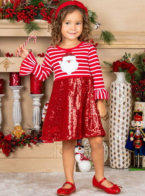 Girls Striped Santa Sequin Dress – Mia Belle Girls