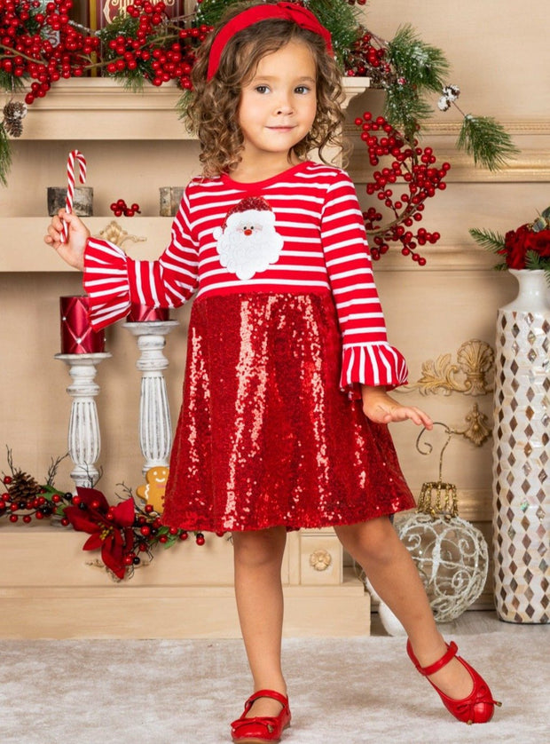 Girls Striped Santa Sequin Dress – Mia Belle Girls