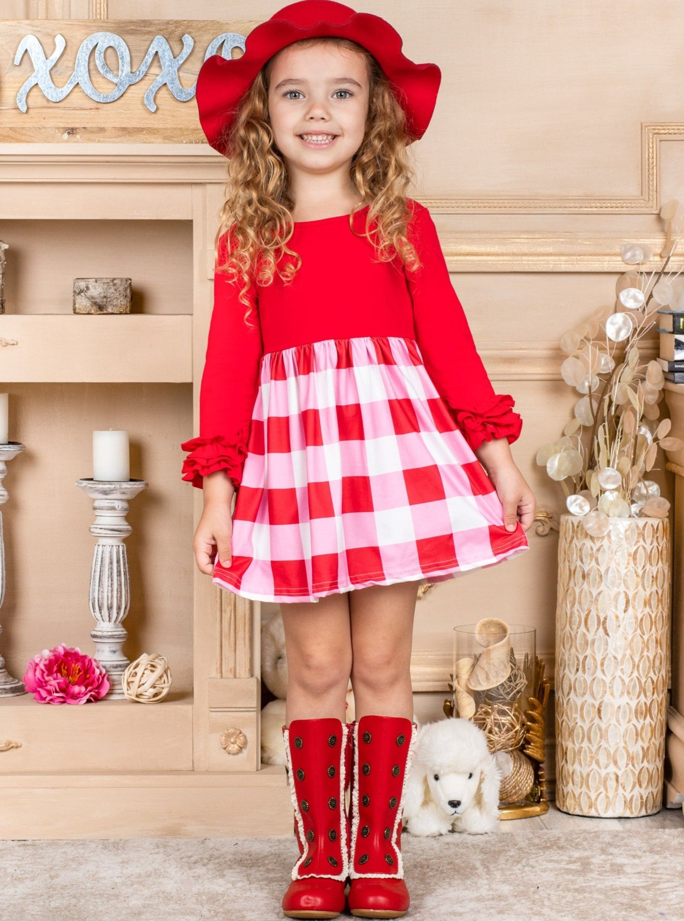 Toddlers Valentine's Clothes | Girls Colorblock Plaid Skirted Dress ...