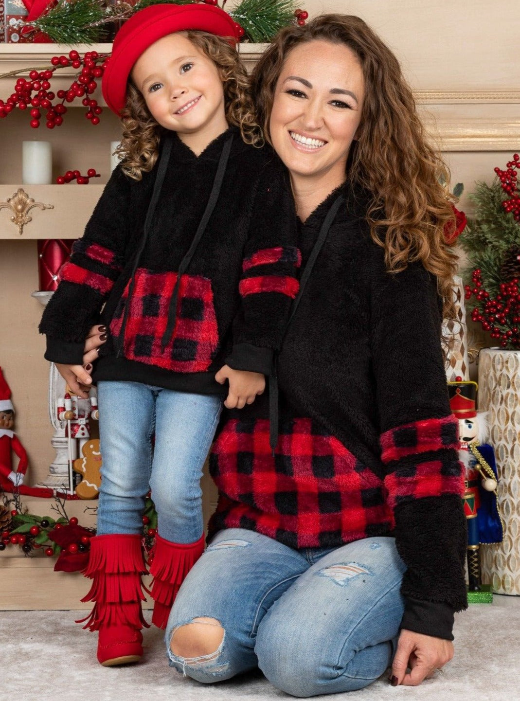 Image of Mommy & Me Buffalo Plaid Plush Hoodie