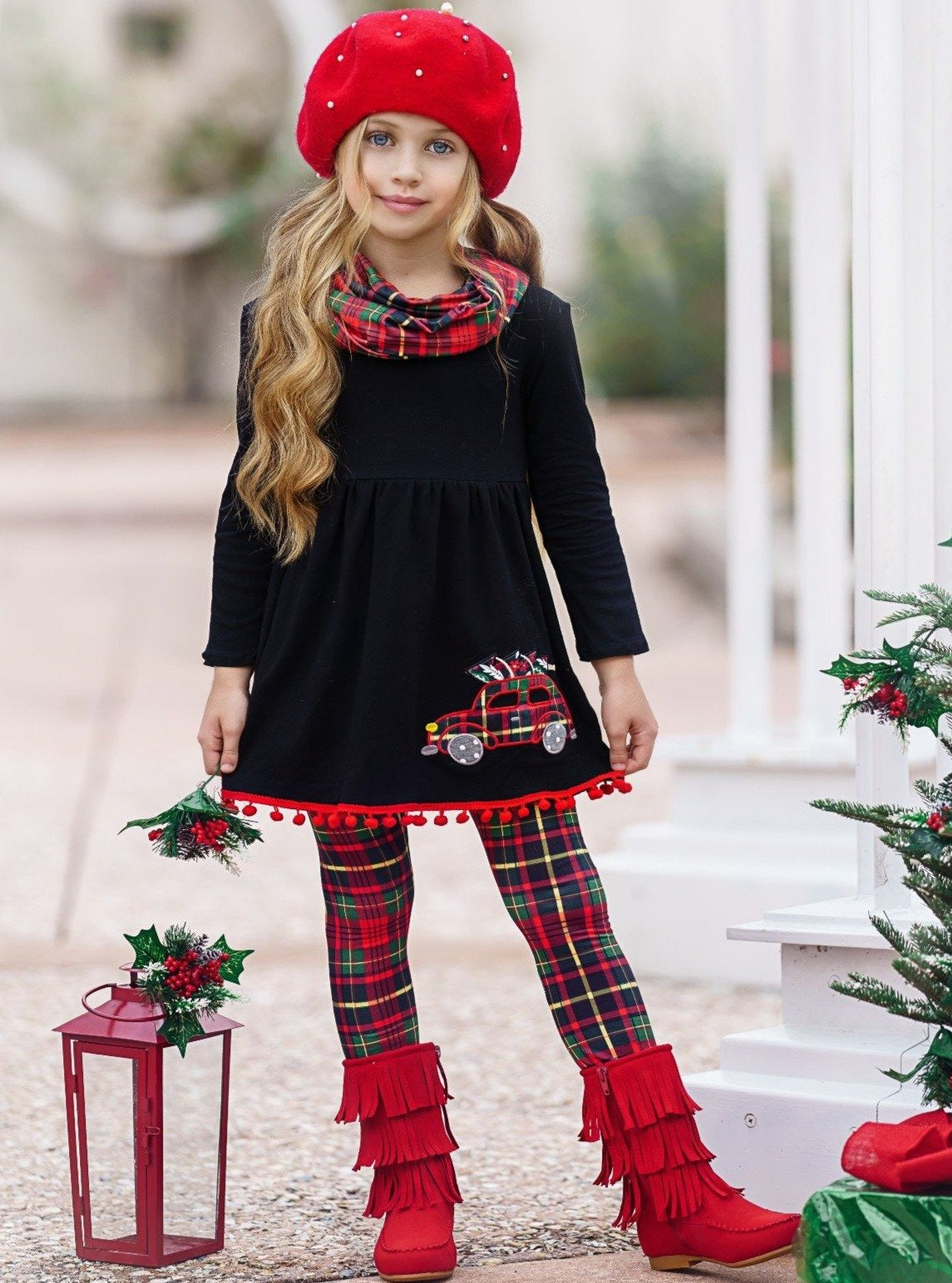 Plaid Present Pocket Skirt Set