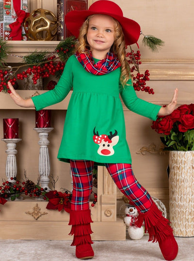 Cute Winter Sets  Girls Christmas Tunic, Plaid Scarf & Legging Set – Mia  Belle Girls