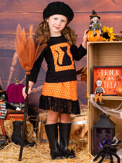 Girls Halloween Apparel  Cute Ghost Top And Skirt Set - Mia Belle Girls