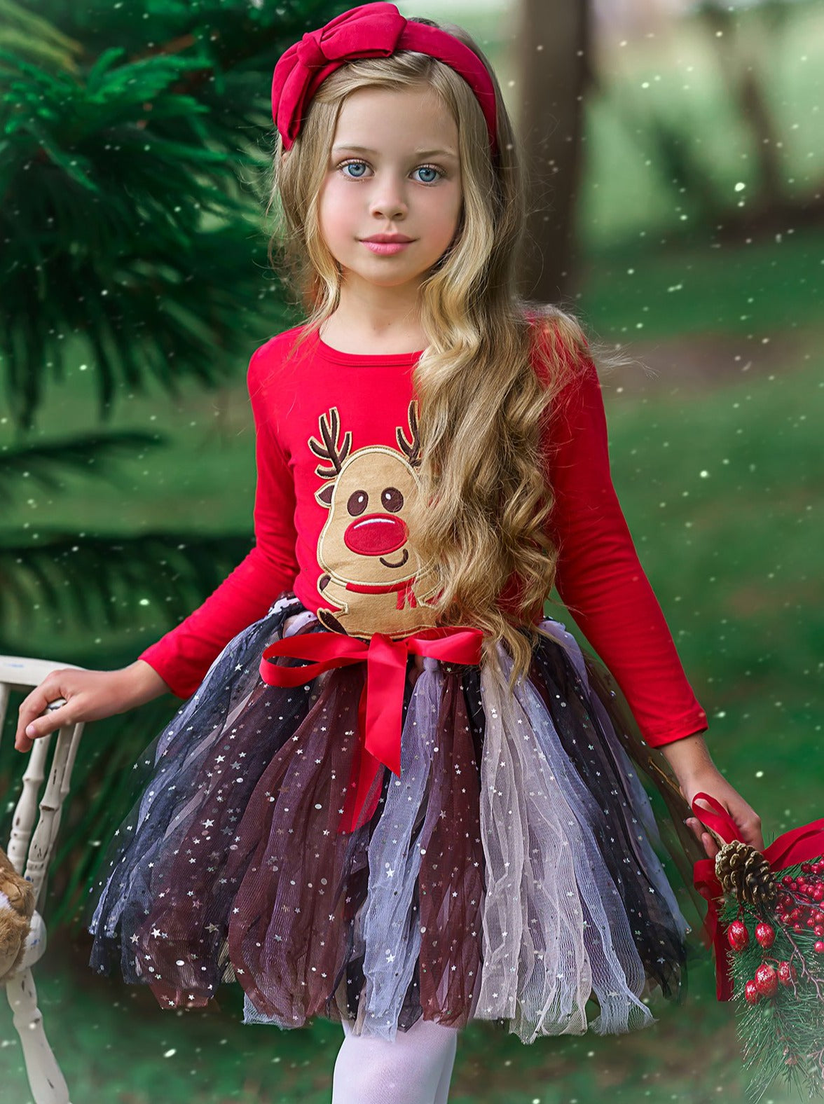 Girls Rudolph Top + Tutu Star Bow Skirt Set - Mia Belle Girls