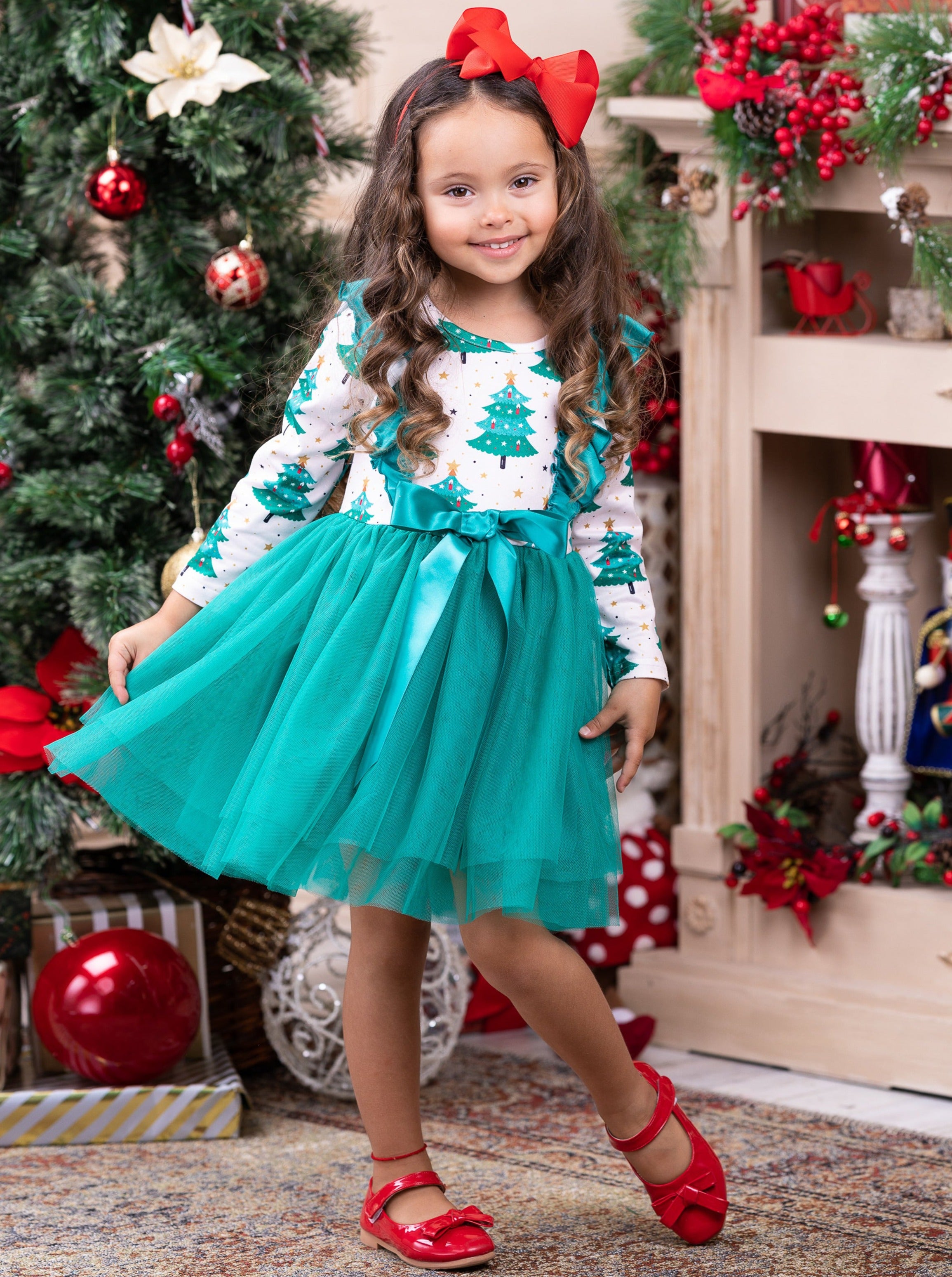 Image of Christmas Tree Ruffle Tutu Dress