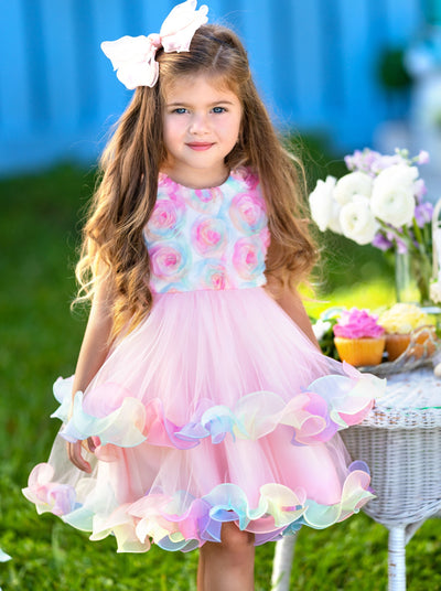 Girls Pink Rainbow Roses Elegant Easter Tutu Dress - Mia Belle Girls