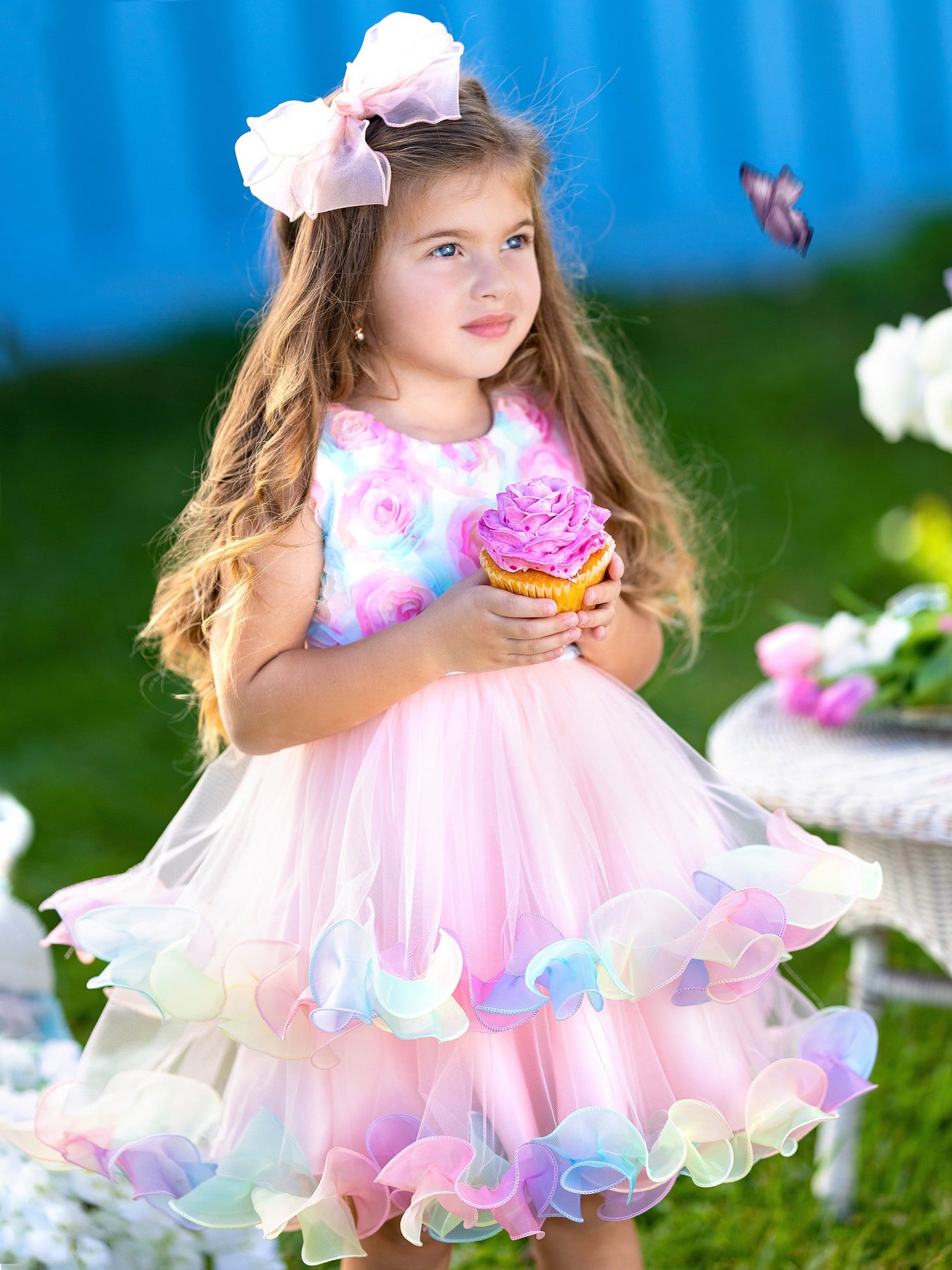 Girls Pink Rainbow Roses Elegant Easter Tutu Dress - Mia Belle Girls