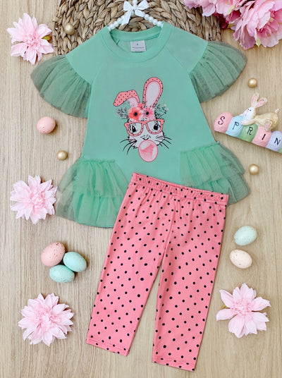 Girls Bunny Print Knit Leggings - Blue Belle