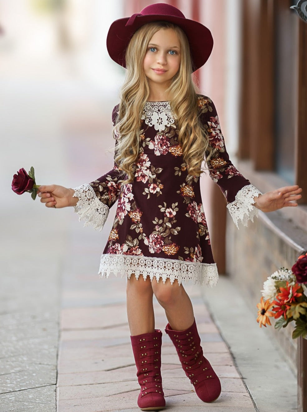Image of Cranberry Dreams Floral Crochet Dress