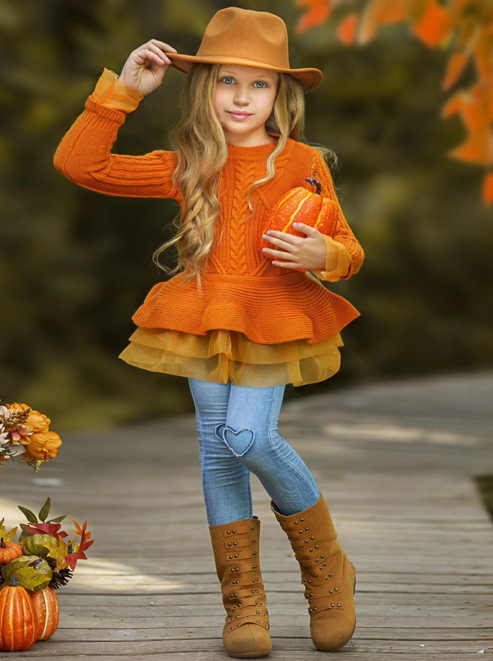 Image of Cute As Pie Pumpkin Cable Knit Tutu Sweater