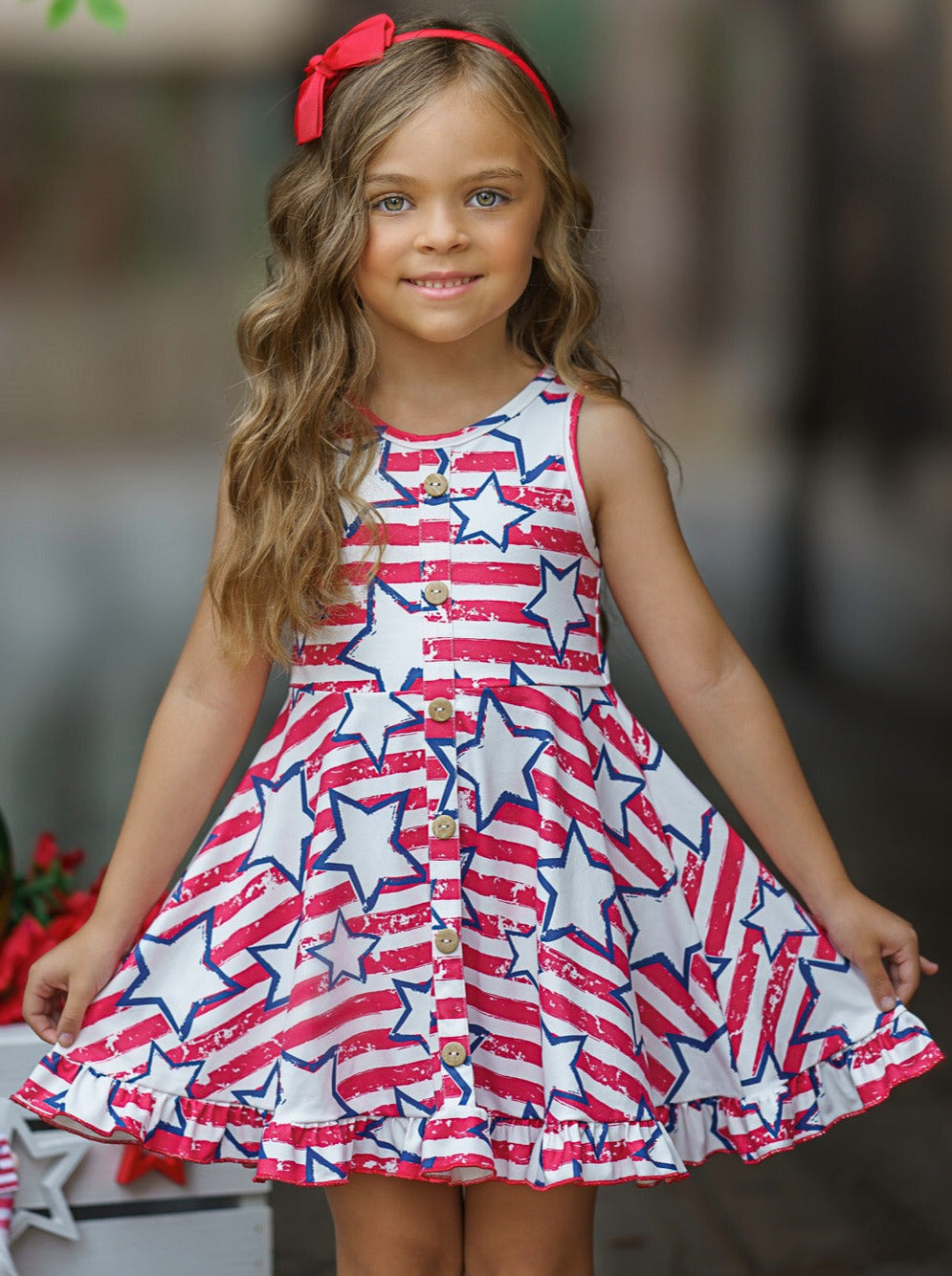 She Loves Stars and Stripes Ruffle Hem Sundress