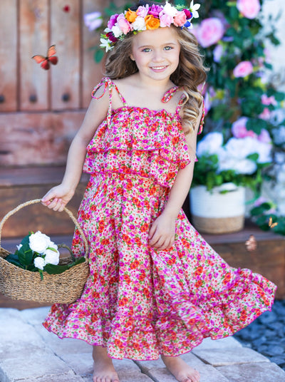 Pretty Petal Coral Floral Tiered Dress