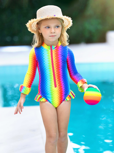 Girls Rainbow Check One-Piece Swimsuit