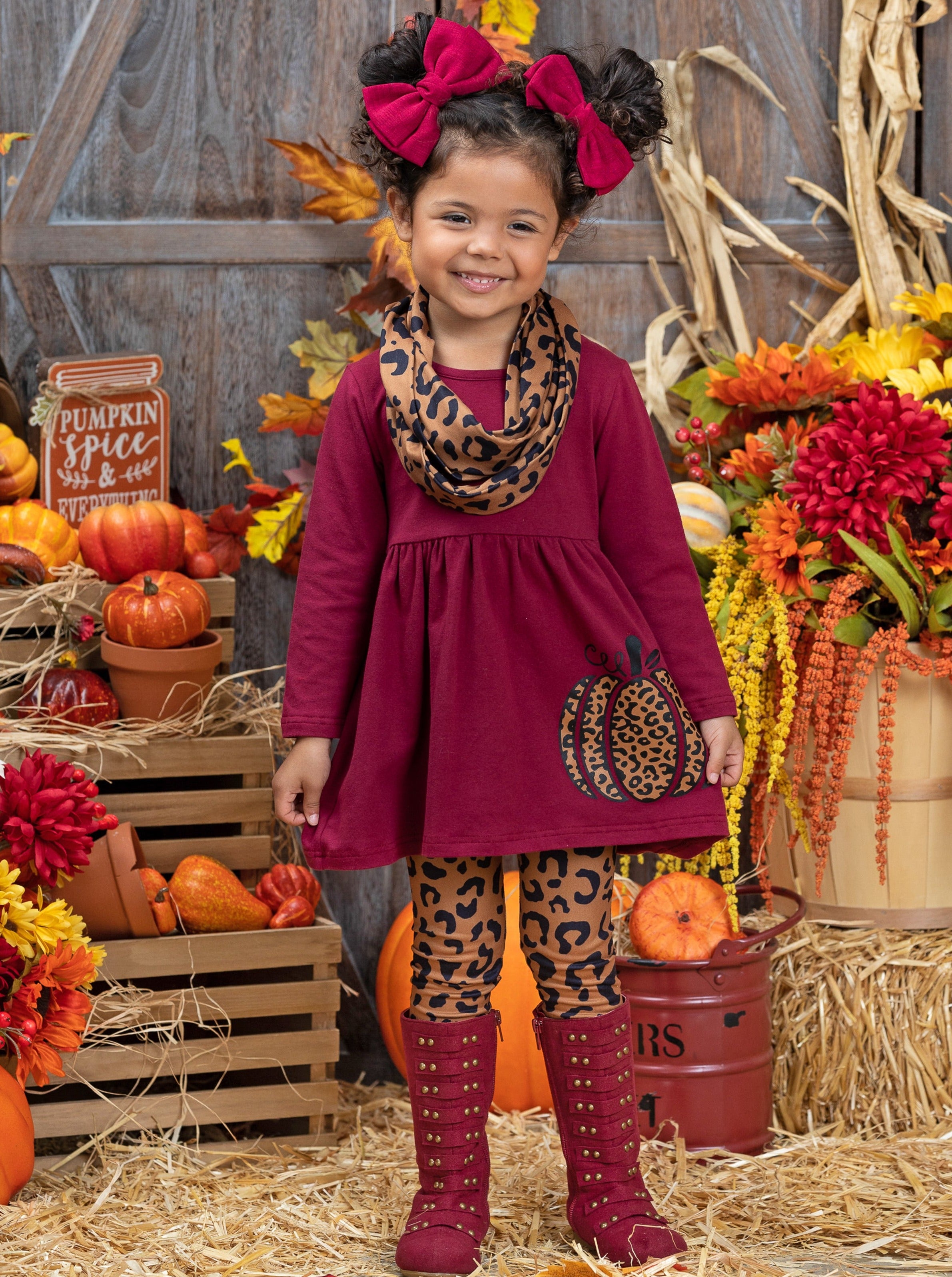 Image of Wild Pumpkin Vibes Tunic, Leggings & Scarf Set