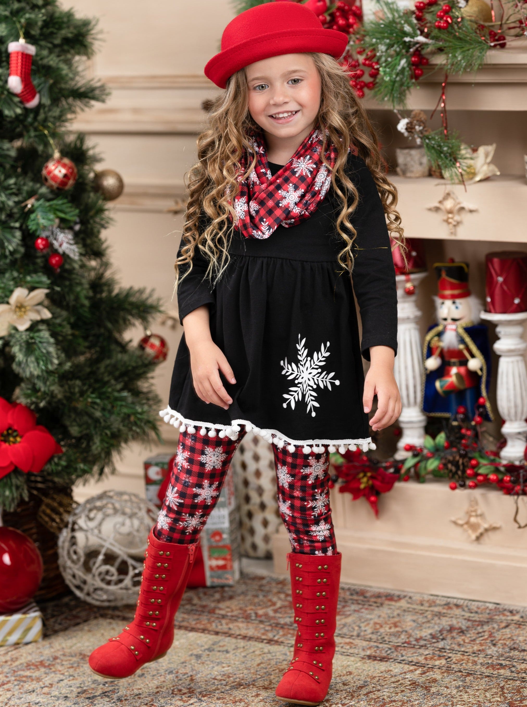 Image of Snowflakes & Squares Tunic, Scarf, & Legging Set