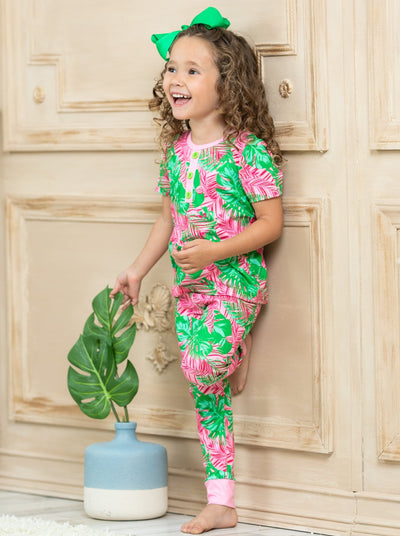 Mommy and Me Tropical Print Button Pajama Set - Mia Belle Girls
